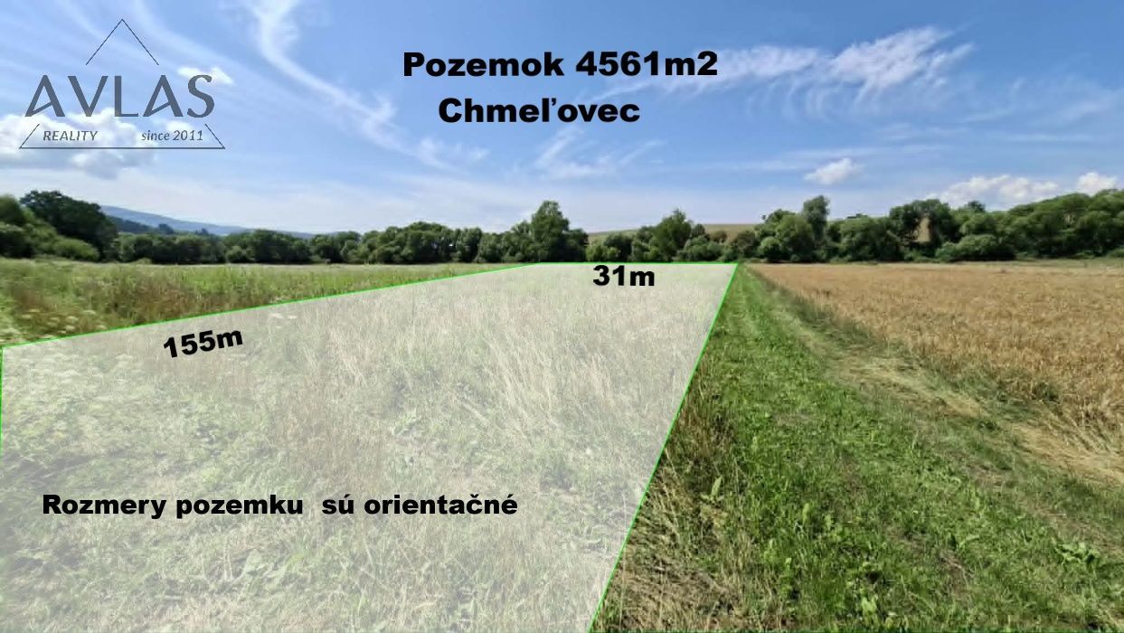 Investičný pozemok Chmeľovec okr. Prešov, 4561m2 — 2